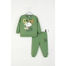 Erkek Bebek Desenli Eşofman Takımı Köpek Baskılı Sweatshirt Alt-Üst Takım