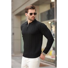Erkek Slim Fit Polo Yaka Fermuarlı Fitilli Triko Kazak - 4001