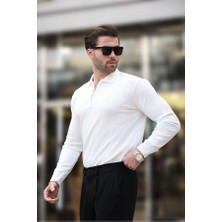 Erkek Slim Fit Polo Yaka Fermuarlı Fitilli Triko Kazak - 4001