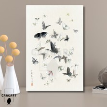 Gaagart Tekli Dikey Kanvas Tablo Ünlü Eserler Katsushika Hokusai Kelebekler