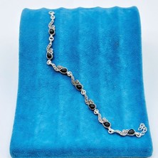 Tesbih Pasajı Damla Model Oltu Taşı Işçilikli 925 Ayar Gümüş Bileklik