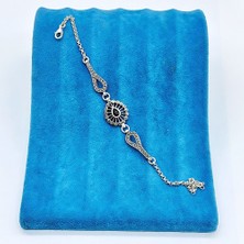 Tesbih Pasajı Oltu Taşı ve Zirkon Işçilikli 925 Ayar Gümüş Bileklik