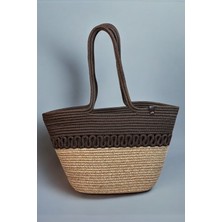 Hasır Jüt Kadın Omuz Çantası, %100 El Yapımı, Pamuk, Vegan, Jüt Hasır Plaj Çantası