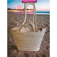 Zebra Jüt Hasır Görünümlü Plaj Çantası Jüt Kol Çantası Vegan Çanta