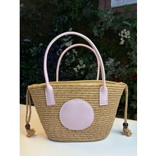 Paris Hasır Deri Detaylı Astarlı Plaj Çantası