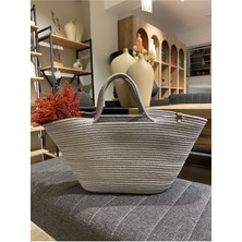 Jüt Hasır Görünümlü Plaj Çantası Jüt Kol Çantası Vegan Çanta