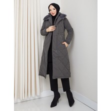 Kadın Tam Dolgulu Yakası Kürklü Genç Spor Nova Kumaş Tesettür Mont 0190