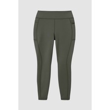 Haki Esnek Standart Fit Performans Battal Büyük Beden Kadın Tayt - 94652
