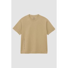 Tommy Life Bej Baskılı O Yaka Rahat Form Battal Büyük Beden Erkek T-Shirt - 88472