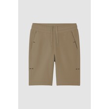 Koyu Bej Rahat Form Bağcıklı Cep Detaylı Battal Büyük Beden Erkek Şort - 81297