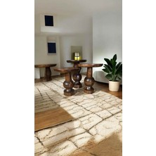 Simillo Home & Living Masif Ahşap Mantar Sehpa Seti – 3’lü Beyaz Renk Doğal Zigon Sehpa ve Fiskos