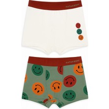 Katia & Bony Erkek Çocuk Gülen Yüz Desenli 2'li Boxer Yeşil