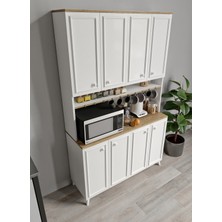 Stella Country Kahve Köşesi Çok Amaçlı Mutfak Dolabı 201 cm Yükseklik 120 cm Genişlik Meşe Beyaz