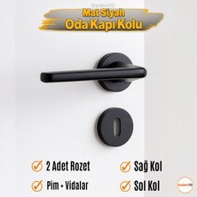 Mat Siyah Oda Tipi Kapı Kolu Rozetli Sağ Sol Uygun Modern Iç Kapı Kilitli 1 Takım