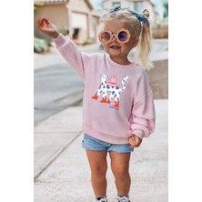 Kız Çocuk Kedi Baskılı 3 Iplik Kumaş Pamuklu Sweatshirt