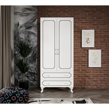 Stil 2 Kapaklı 2 Çekmeceli Modern Gardırop, Elbise Dolabı - Tamamı Mdf