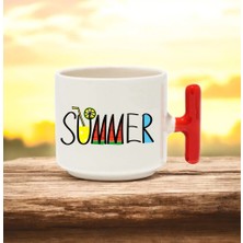 Summer Tasarımlı Kırmızı T Kulplu Seramik Baskılı Kupa Bardak 250 ml