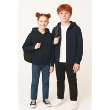 Kız - Erkek Basic Fermuarlı Kapüşonlu Okul Sweatshırt G2025-3