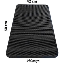 Petscape Elekli Kedi Tuvaleti Önü Paspası – Kedi Kumu Toplayıcı – Çift Katmanlı Sert Plastik 60x42cm - Siyah
