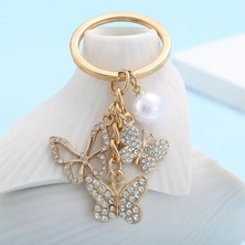 Zirkon Taşlı 3'lü Kelebek Modeli Inci Detaylı Anahtarlık