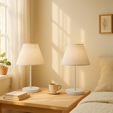 Homing Kırçıllı Kumaş 2'li Beyaz Ayaklı Abajur Seti