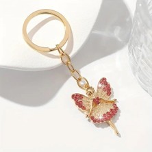 Zirkon Taşlı Pembe Taş Detaylı Melek Anahtarlık