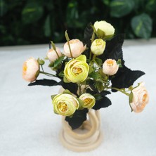 Somon Sarı Şakayık Gülü Mini Demeti 32 cm 5 Dal 10 Kafalı Yapay Çiçek