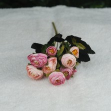 Pembe Şakayık Gülü Mini Demeti 32 cm 5 Dal 10 Kafalı Yapay Çiçek