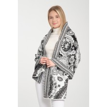 T-Crazy Knitwear Etnik Desenli Kışlık Triko Şal, Çift Katlı ve Çift Taraflı Triko Örme Omuz Şalı -
