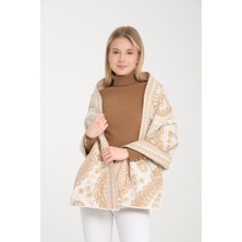 T-Crazy Knitwear Etnik Desenli Kışlık Triko Şal, Çift Katlı ve Çift Taraflı Triko Örme Omuz Şalı -