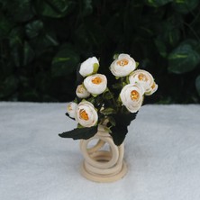Krem Şakayık Gülü Mini Demeti 32 cm 5 Dal 10 Kafalı Yapay Çiçek