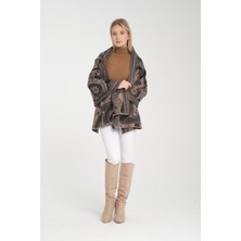 T-Crazy Knitwear Etnik Desenli Kışlık Triko Şal, Çift Katlı ve Çift Taraflı Triko Örme Omuz Şalı -