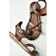 U390905303 Kahverengi Hakiki Deri Kadın Sandalet