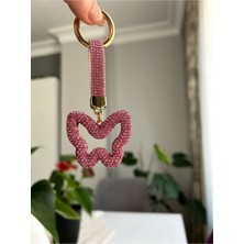 Zirkon Taşlı Pembe Kelebek Anahtarlık Modeli
