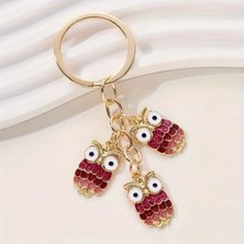 Mineli 3'lü Baykuş Model Gold Renkli Anahtarlık