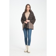 T-Crazy Knitwear Leopar Kışlık Triko Şal, Çift Katlı ve Çift Taraflı Triko Örme Omuz Şalı