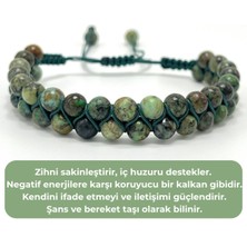 Sertifikalı Afrika Turkuaz (Firuze) Çift Sıra Doğal Taş Makrome Bileklik Ayarlanabilir Ölçü