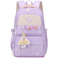 3 Lü Set Yeni Öğrenci Sırt Okul Çantası Basit Kore Tarzı Kadın Seyahat Çantası Mor