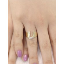 14 Ayar Altın Büyük L Harfli Taşlı Yüzük