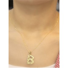 ZEYNEPLİ GOLD 14 Ayar Altın Büyük Füzyon B Harfli Kolye