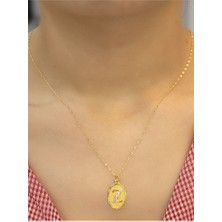 14 Ayar Altın Aynalı Oval Z Harfli Kolye