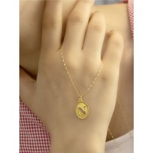 14 Ayar Altın Oval N Harfli Kolye