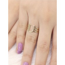 14 Ayar Altın Kaburga U Harfli Yüzük