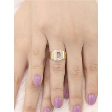 ZEYNEPLİ GOLD 14 Ayar Altın Büyük D Harfli Taşlı Yüzük