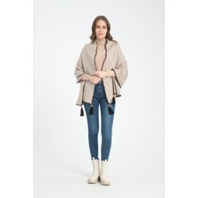 T-Crazy Knitwear Kenarları Dikişli Düz Renk Püsküllü Kışlık Triko Şal, Triko Örme Omuz Şalı