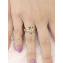 14 Ayar Altın Kaburga V Harfli Yüzük