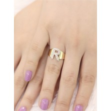 14 Ayar Altın Büyük R Harfli Taşlı Yüzük