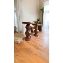 Simillo Home & Living Masif Ahşap Yan Sehpa Takımı – 2’li Doğal Kestane Renk Zigon ve Fiskos Sehpa