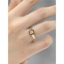 14 Ayar Altın Siyah Mineli Baget Yüzük