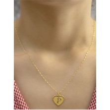 14 Ayar Altın Kalpli P Harfli Kolye